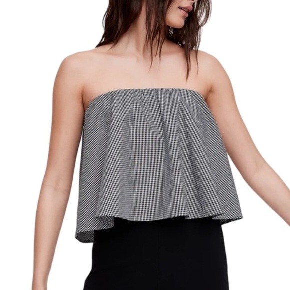 Aritzia Babaton Eckerd Strapless Blouse | Black & White Gingham | Size Large - Picture 4 of 10